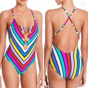 New With Tag Red Carter Striped Keyhole One-Piece Swimsuit NWT Size 8 US/Medium